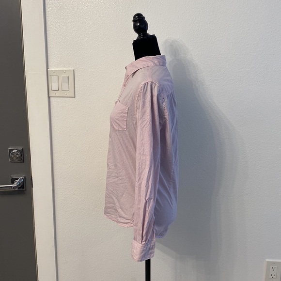 100% Cotton Pink and Navy Micro Dot Diamond Print Long Sleeve Button Down - Picture 7 of 13